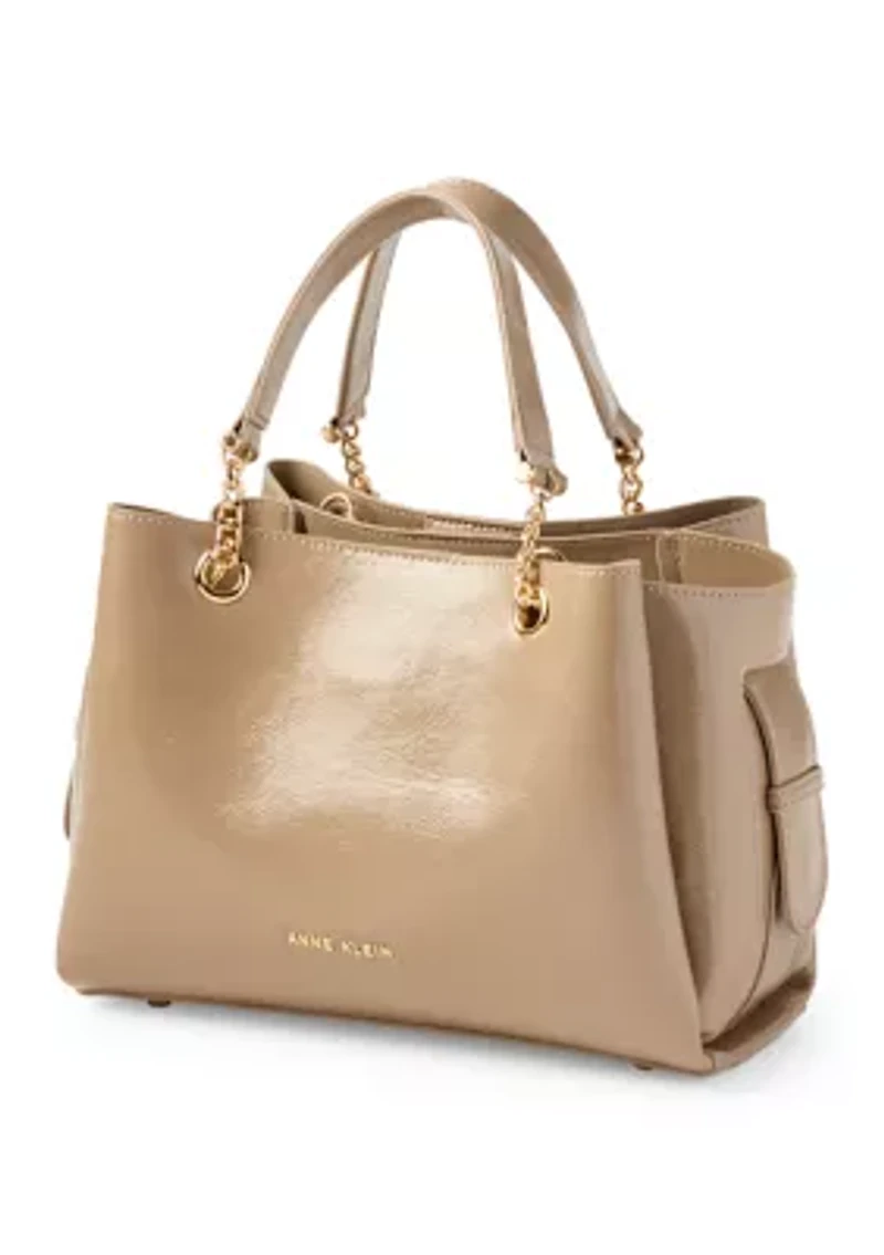 Small Crinkle Patent Small Tote with Detachable Strap