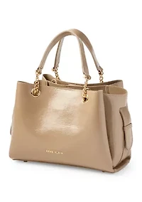 Small Crinkle Patent Small Tote with Detachable Strap