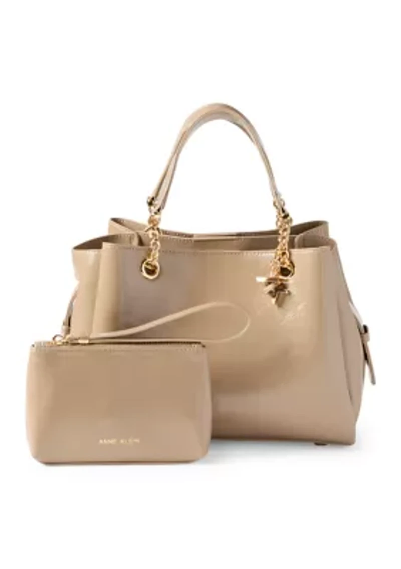 Small Crinkle Patent Small Tote with Detachable Strap