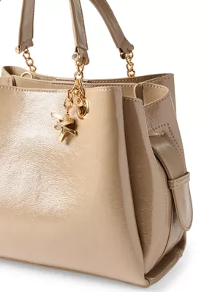 Small Crinkle Patent Small Tote with Detachable Strap