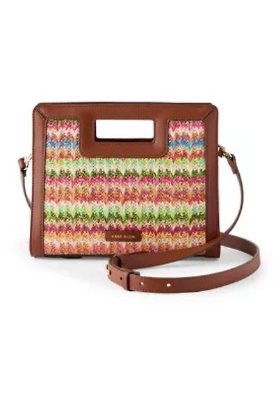 Straw Cutout Handle Crossbody Bag