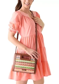 Straw Cutout Handle Crossbody Bag