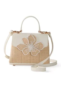 Straw Top Handle Floral Crossbody Bag
