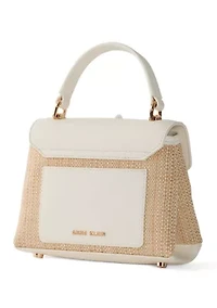 Straw Top Handle Floral Crossbody Bag