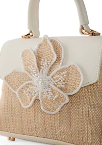 Straw Top Handle Floral Crossbody Bag