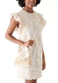 Straw Top Handle Floral Crossbody Bag