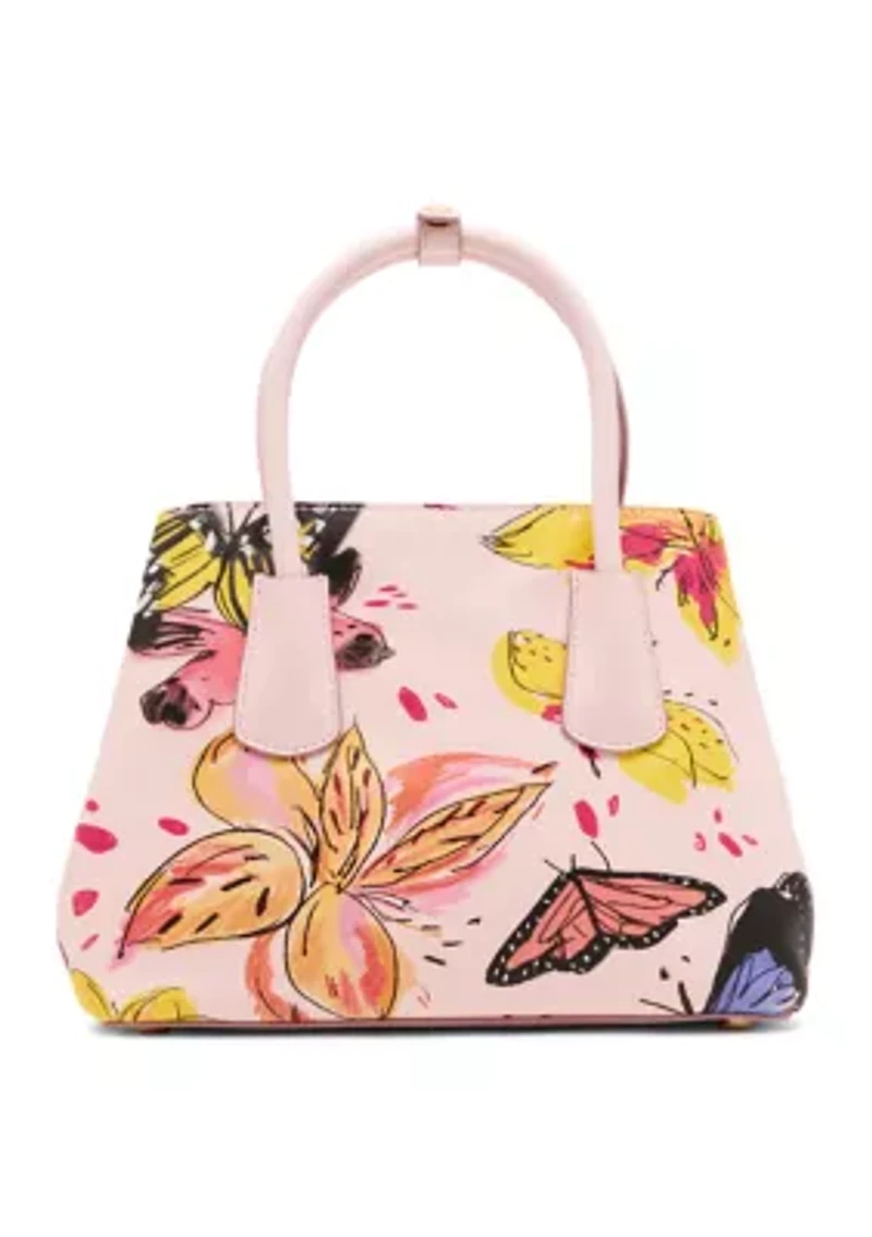 Bonded Butterfly Print Satchel with Strap