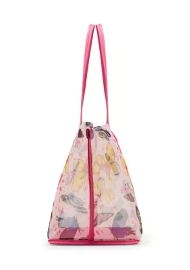 Butterfly Print Mesh Tote Bag