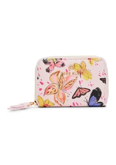 Butterfly Floral Print Small Zip Around Wallet