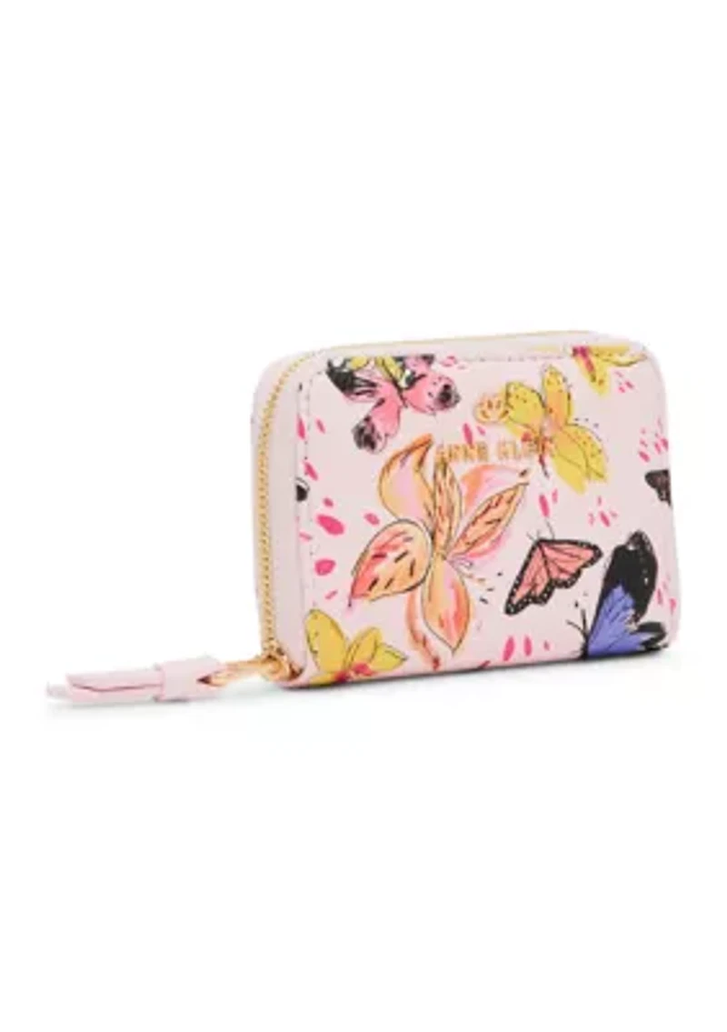 Butterfly Floral Print Small Zip Around Wallet