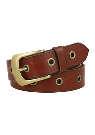 30MM Embossed Edge Eyelet Leather Belt