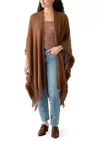 Women's Embellished Fringe Ruana Wrap