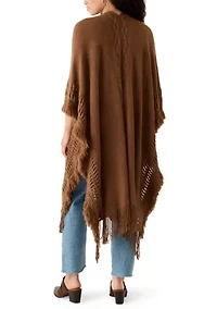 Women's Embellished Fringe Ruana Wrap