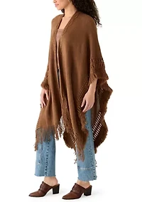 Women's Embellished Fringe Ruana Wrap
