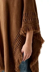 Women's Embellished Fringe Ruana Wrap