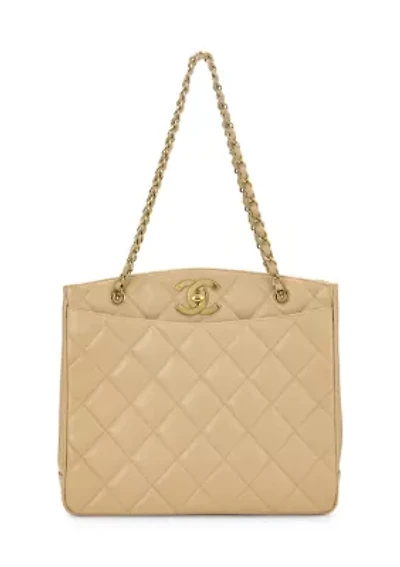 Chanel Beige Quilted Caviar 'CC' Turnlock Tote Large - FINAL SALE, NO RETURNS