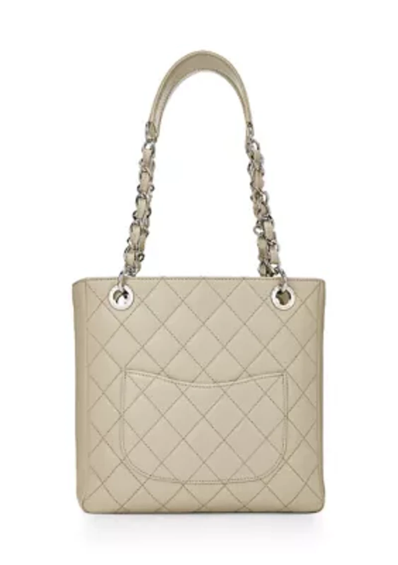 Beige Quilted Caviar Petite Shopping Tote 