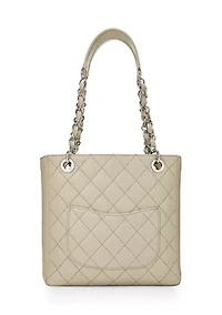 Beige Quilted Caviar Petite Shopping Tote 