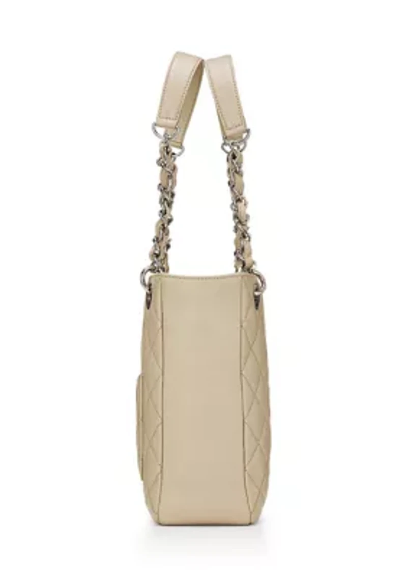 Beige Quilted Caviar Petite Shopping Tote 