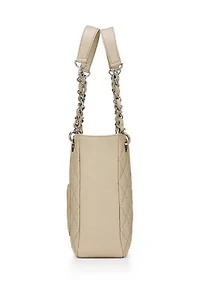 Beige Quilted Caviar Petite Shopping Tote 