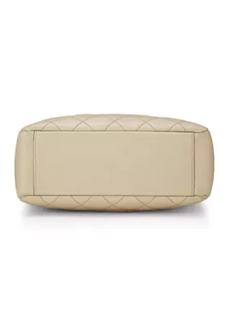 Beige Quilted Caviar Petite Shopping Tote 