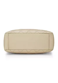 Beige Quilted Caviar Petite Shopping Tote 