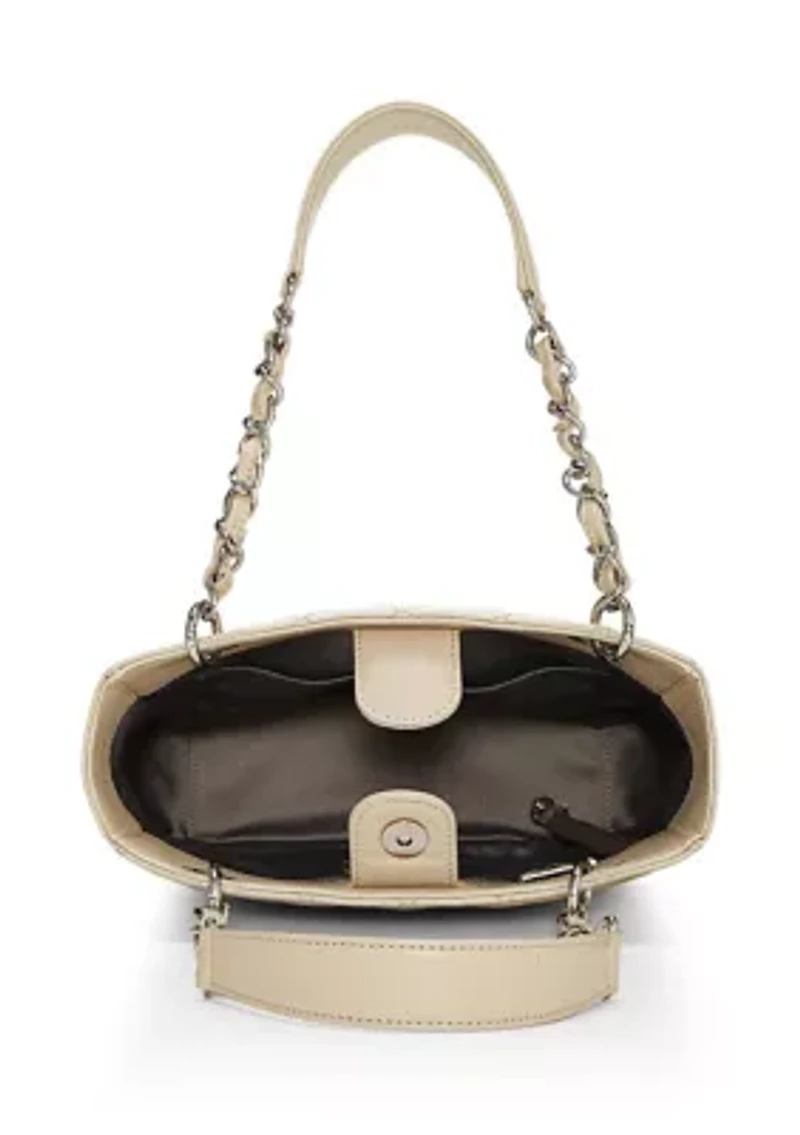 Beige Quilted Caviar Petite Shopping Tote 