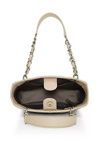 Beige Quilted Caviar Petite Shopping Tote 