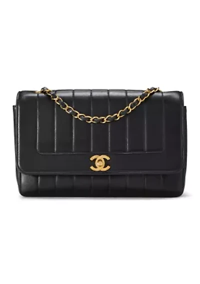 Chanel Black Vertical Lambskin Border Flap Medium - FINAL SALE, NO RETURNS