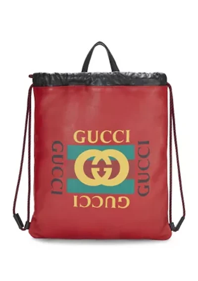 Gucci Red Leather Logo Print Backpack - FINAL SALE, NO RETURNS