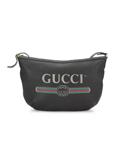 Gucci Black Leather Logo Printed Half Moon Hobo - FINAL SALE, NO RETURNS