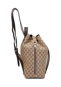 Gucci Brown Canvas Drawstring Backpack - FINAL SALE, NO RETURNS
