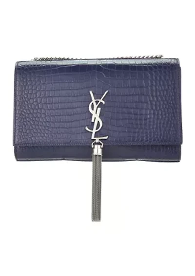 Yves Saint Laurent Navy Embossed Kate Tassel Chain Crossbody Bag - FINAL SALE, NO RETURNS