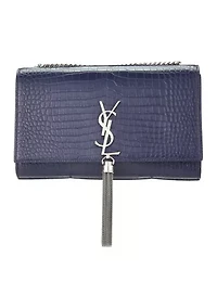 Yves Saint Laurent Navy Embossed Kate Tassel Chain Crossbody Bag - FINAL SALE, NO RETURNS