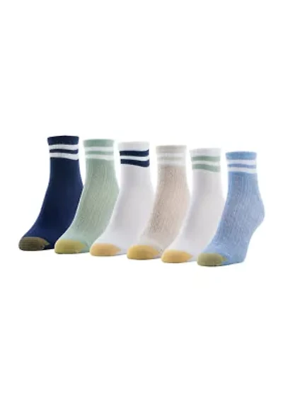Openwork Varsity Quarter Socks - 6 Pack