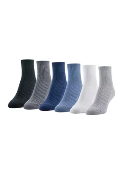 Simple Rib Knit Quarter Socks - Set of 6