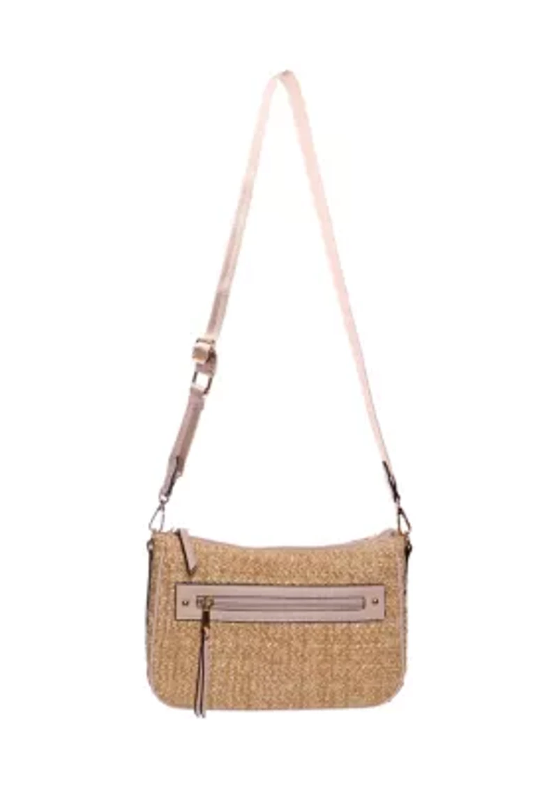 Straw Crossbody Bag with Guitar Strap