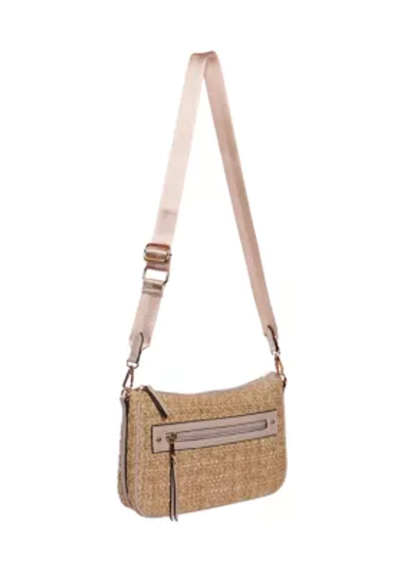 Straw Crossbody Bag with Guitar Strap