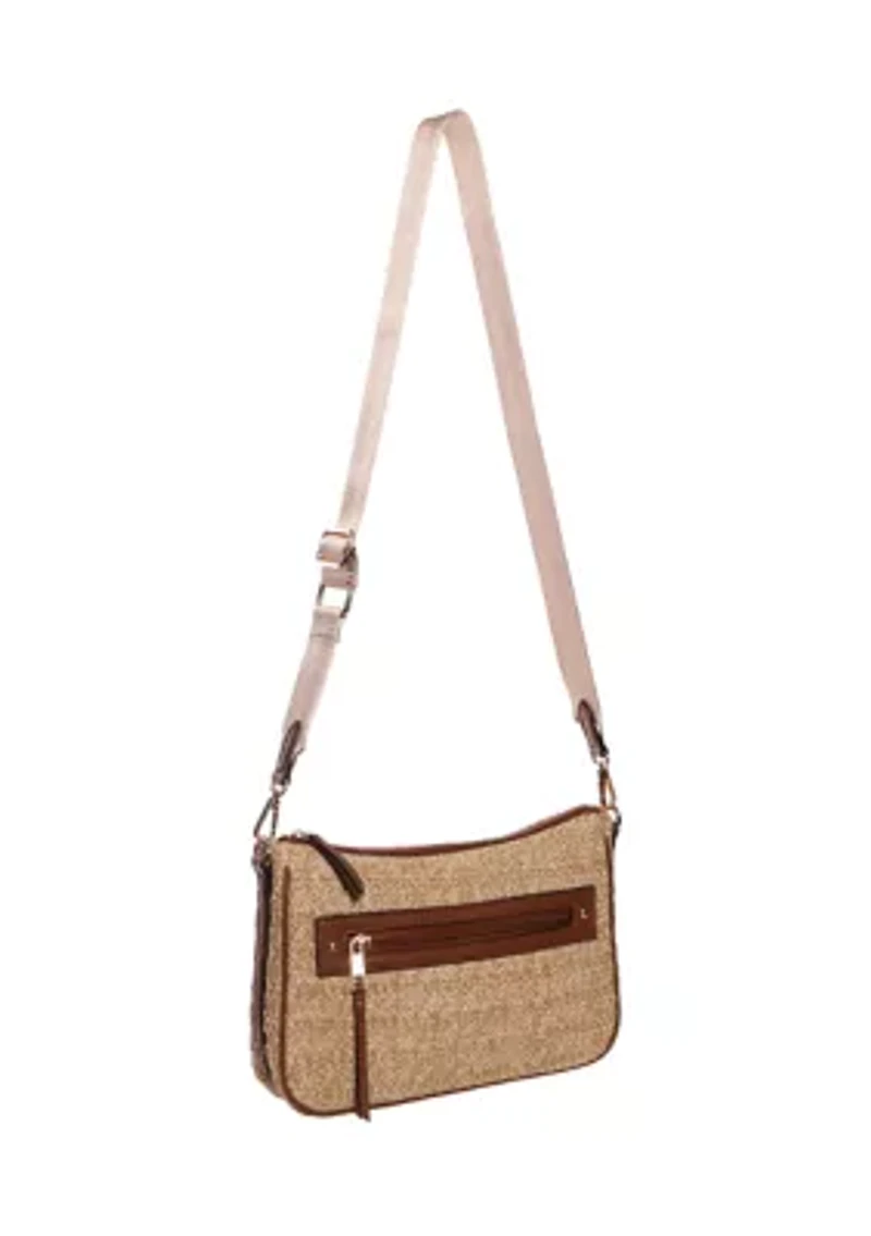 Straw Crossbody Bag with Guitar Strap
