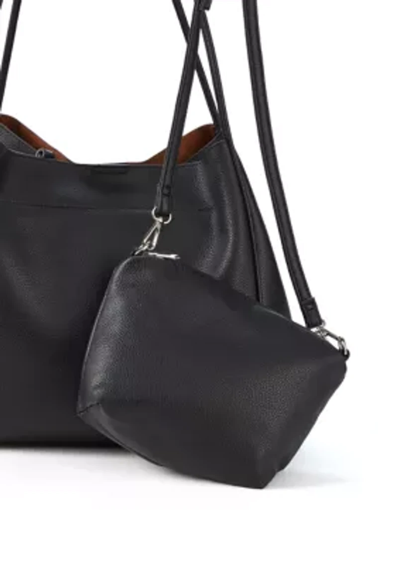 2-in-1 Pebbled Faux Leather Tote with Crossbody Strap