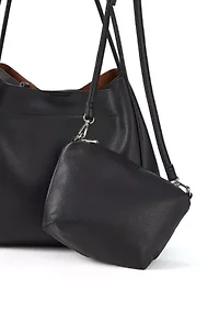2-in-1 Pebbled Faux Leather Tote with Crossbody Strap