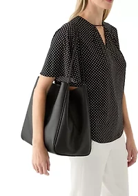 2-in-1 Pebbled Faux Leather Tote with Crossbody Strap