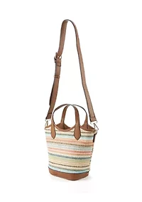Striped Straw Bucket Crossbody