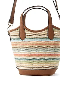 Striped Straw Bucket Crossbody