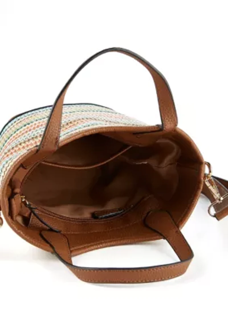 Striped Straw Bucket Crossbody
