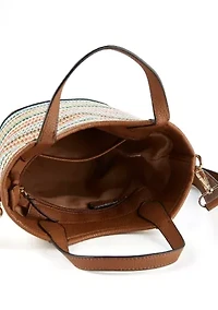 Striped Straw Bucket Crossbody
