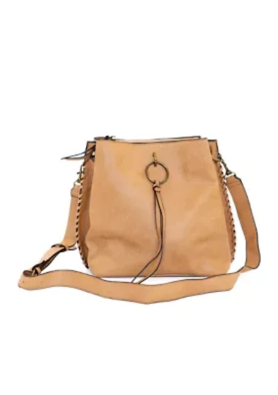 Studded Trim Triple Entry Bucket Crossbody Bag