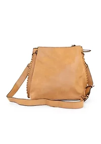 Studded Trim Triple Entry Bucket Crossbody Bag