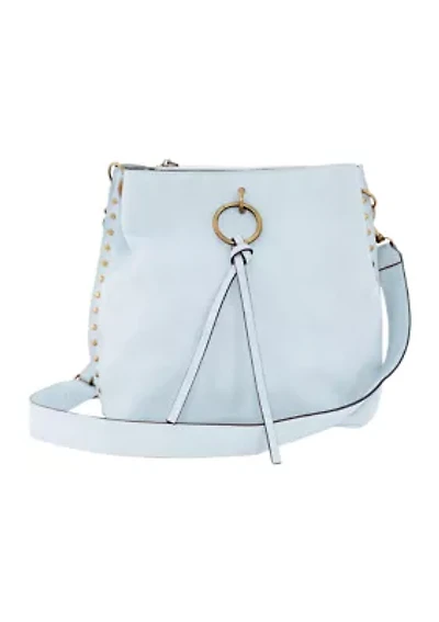 Nubuck Studded Trim Triple Entry Bucket Crossbody