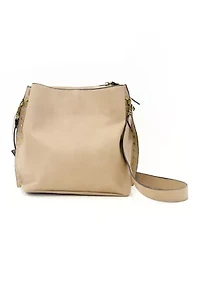 Nubuck Studded Trim Triple Entry Bucket Crossbody